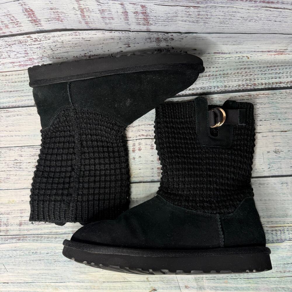 UGG Solene Mini Black Knit Cuff Boots Women Size 8 - Picture 5 of 5